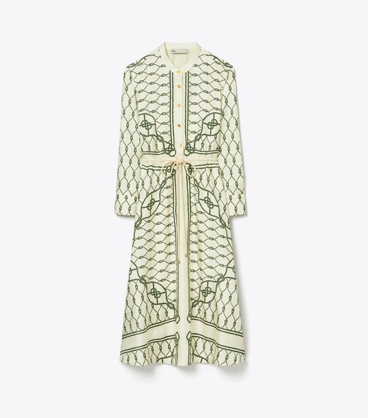 Tory Burch designer ドレス プリント シルク シャツドレス in Green Rope front