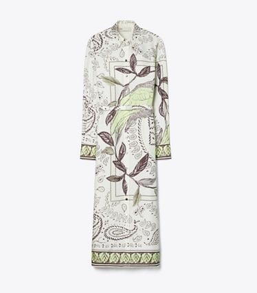 Tory Burch designer kleider Printed Silk Shirtdress in Mint Cockatoo front