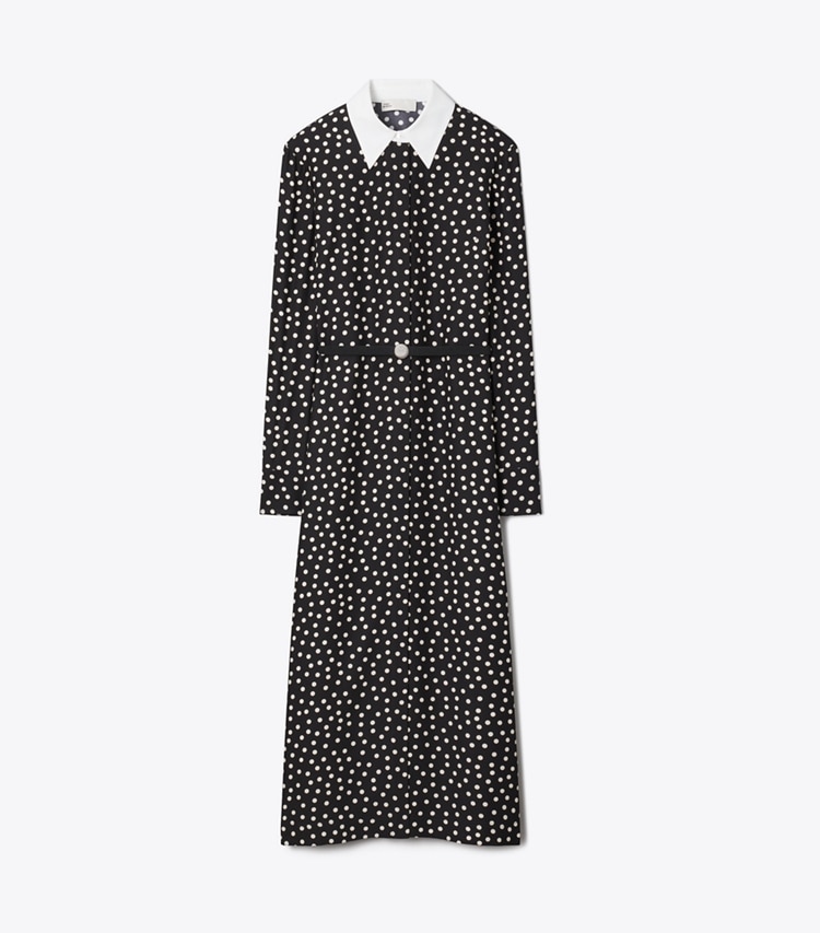 Tory Burch designer dresses Printed Silk Shirtdress in Black Dot front