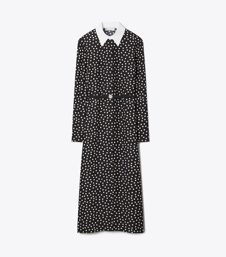 Tory Burch designer dresses Printed Silk Shirtdress in Black Dot front