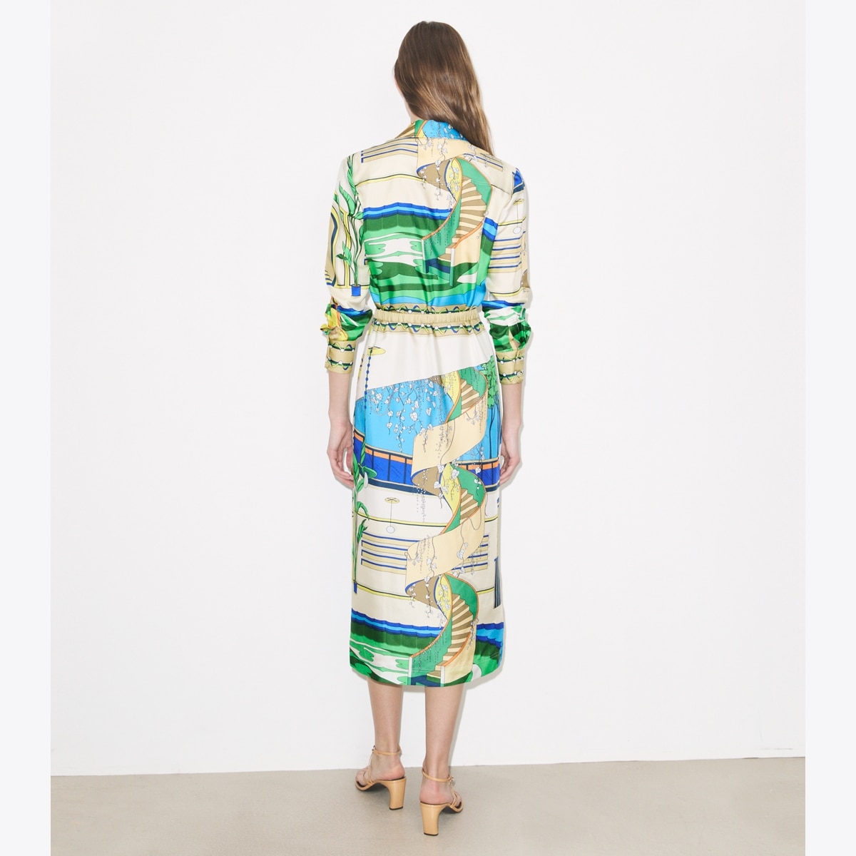 Tory Burch Women's Printed Silk Shirtdress in The Pool Blue, size 10