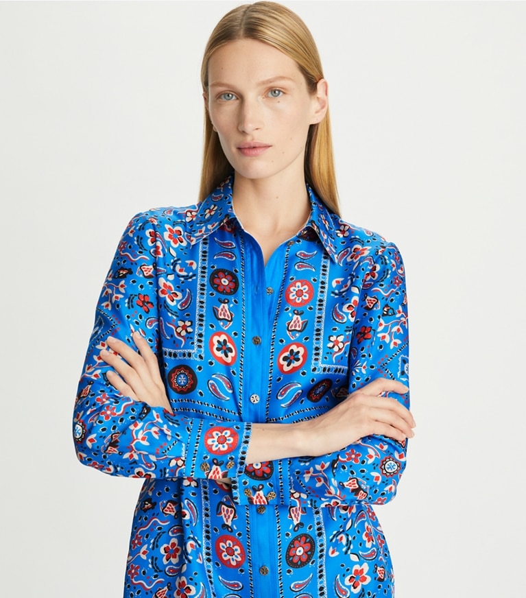 Blue graphic-print shirtdress - women - TORY BURCH