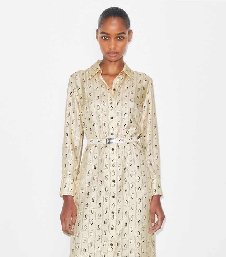 Tory Burch designer dresses Printed Silk Shirtdress in Playa Pajama Print front