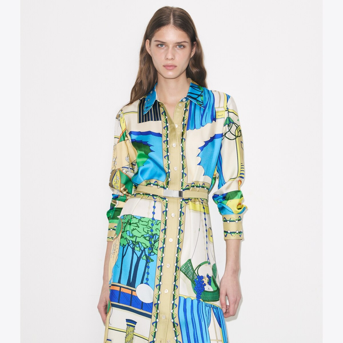 silk shirt dress LAND Electric blue - fluid silk shirt dress main image 0