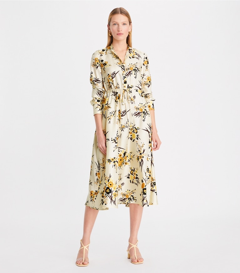 Tory Burch designer dresses Printed Silk Shirtdress in French Cream Multi front