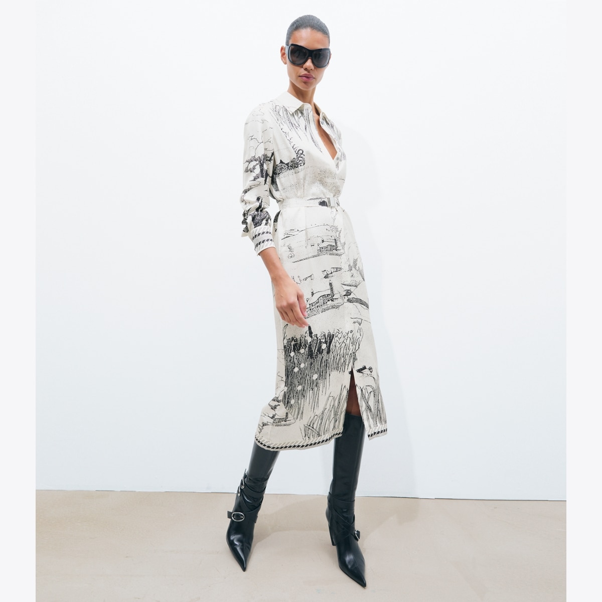 PRINTED SILK SHIRTDRESS - thumbnail 2