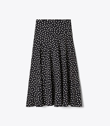 Tory Burch designer bottoms Printed Silk Skirt in Black Dot front