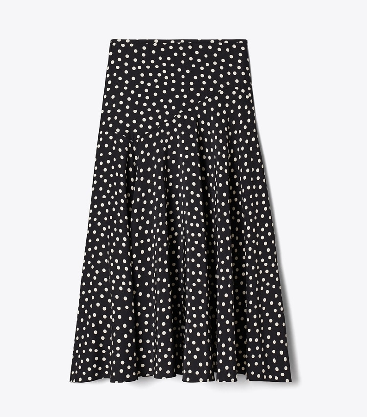 Tory Burch designer bottoms Printed Silk Skirt in Black Dot front