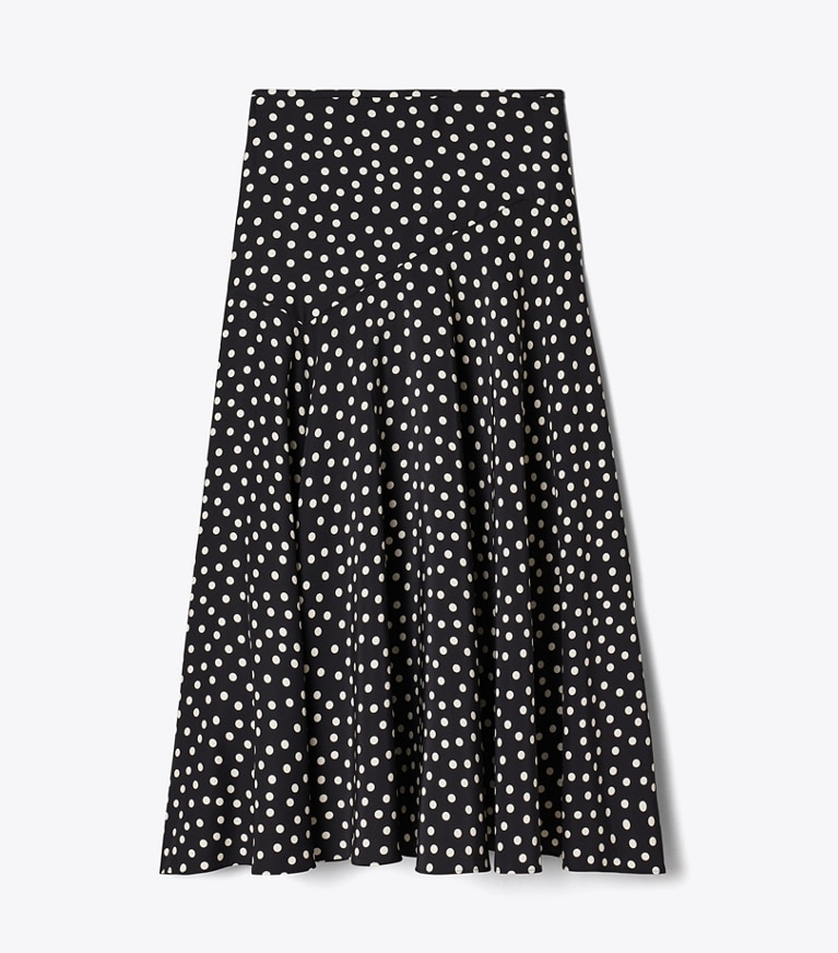 Tory Burch designer bottoms Printed Silk Skirt in Black Dot front