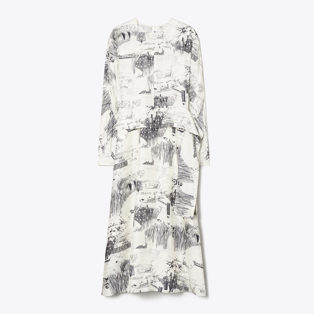 PRINTED SILK TIE-WAIST DRESS