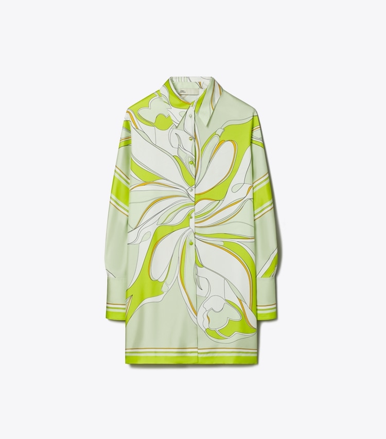 Tory Burch designer tops Printed Silk Tunic in Chartreuse Twisty Flower front