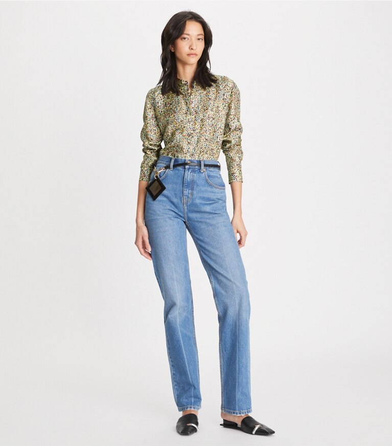 Tory Burch designer tops Printed Silk Twill Blouse in Bright Horizon front