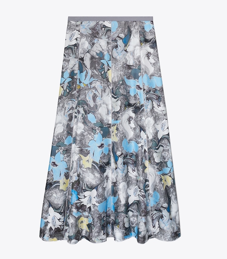 Tory Burch designer bottoms Printed Silk Twill Skirt in Blue Tripped Out Flowers front