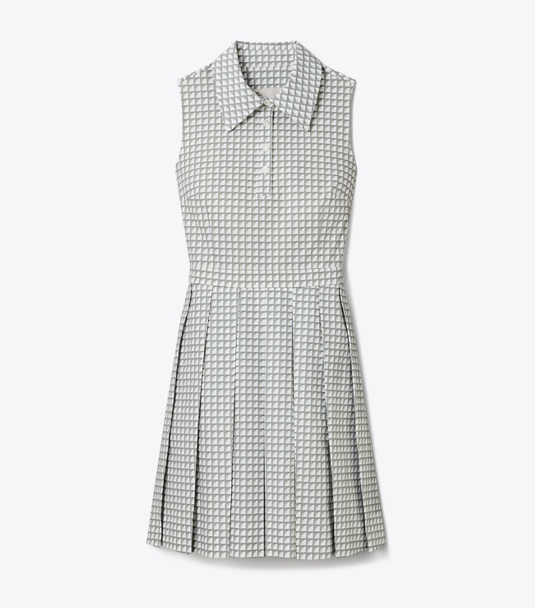 Tory Sport designer dresses Printed Stretch Golf Dress in Grey Gradient Gingham front