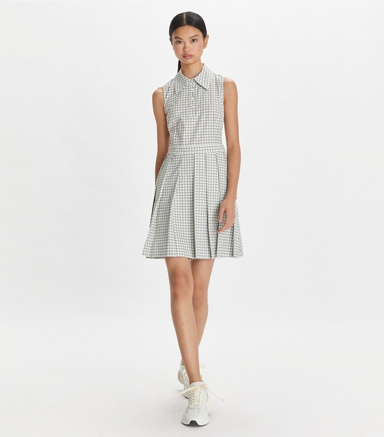 Tory Sport designer dresses Printed Stretch Golf Dress in Grey Gradient Gingham front