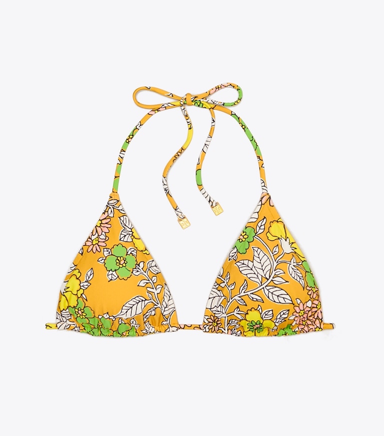 Tory Burch designer two pieces Printed String Bikini Top in BROWN WALLPAPER FLORAL front