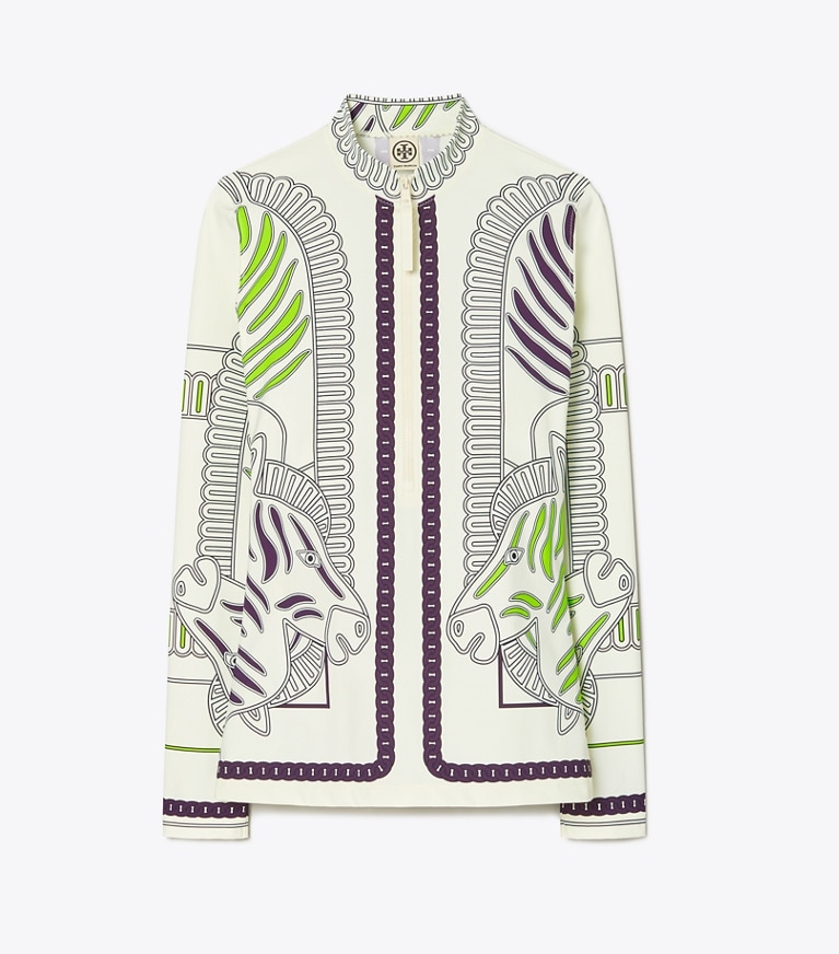 Tory Burch designer coverups Printed Surf Shirt in Ivory Zebra Scarf front