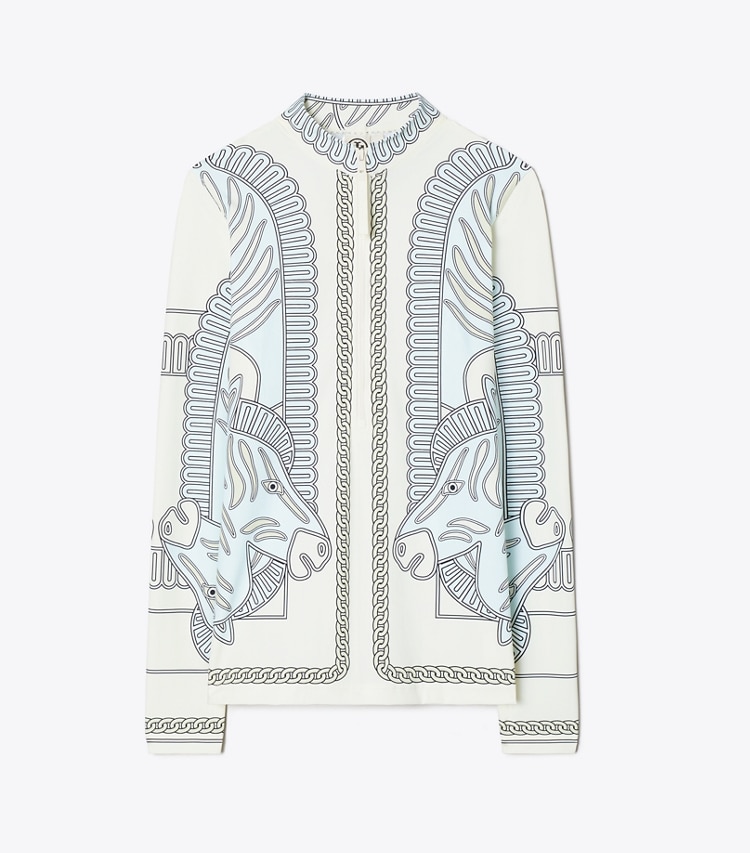 Tory Burch designer coverups Printed Surf Shirt in Blue Zebra Scarf front