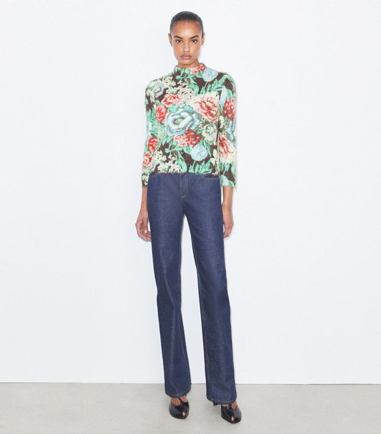 Tory Burch designer sweaters Printed Sweater in Multi Floral additional on model