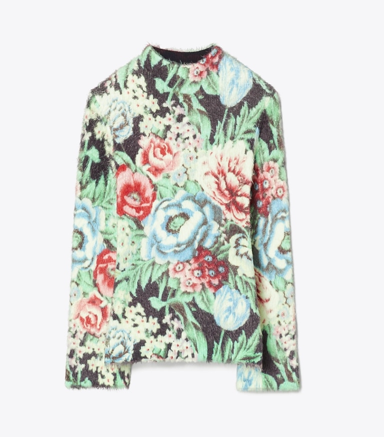 Tory Burch designer sweaters Printed Sweater in GreggioWhite/Chair Floral Allover- A front