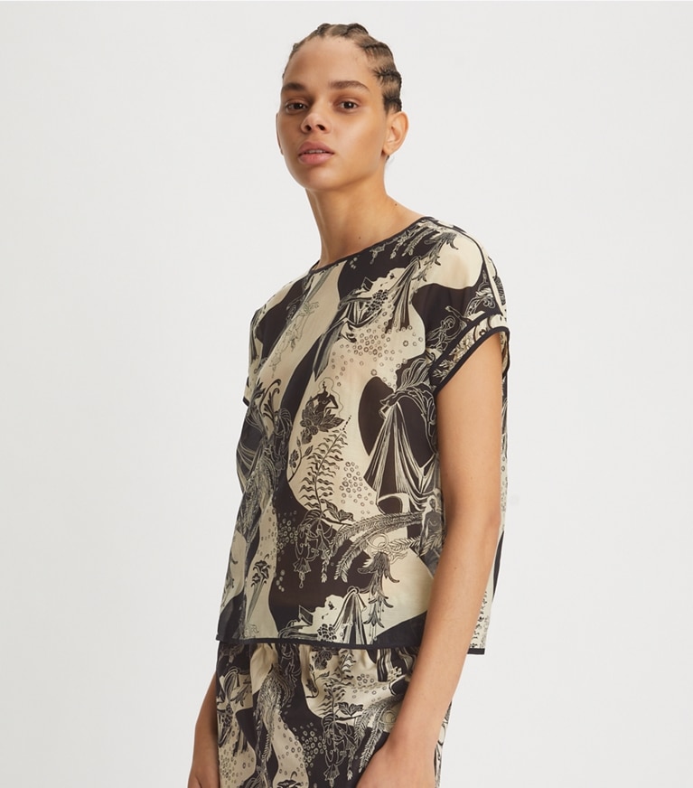 Tory Burch designer coverups Printed T-Shirt in French Cream Muse front