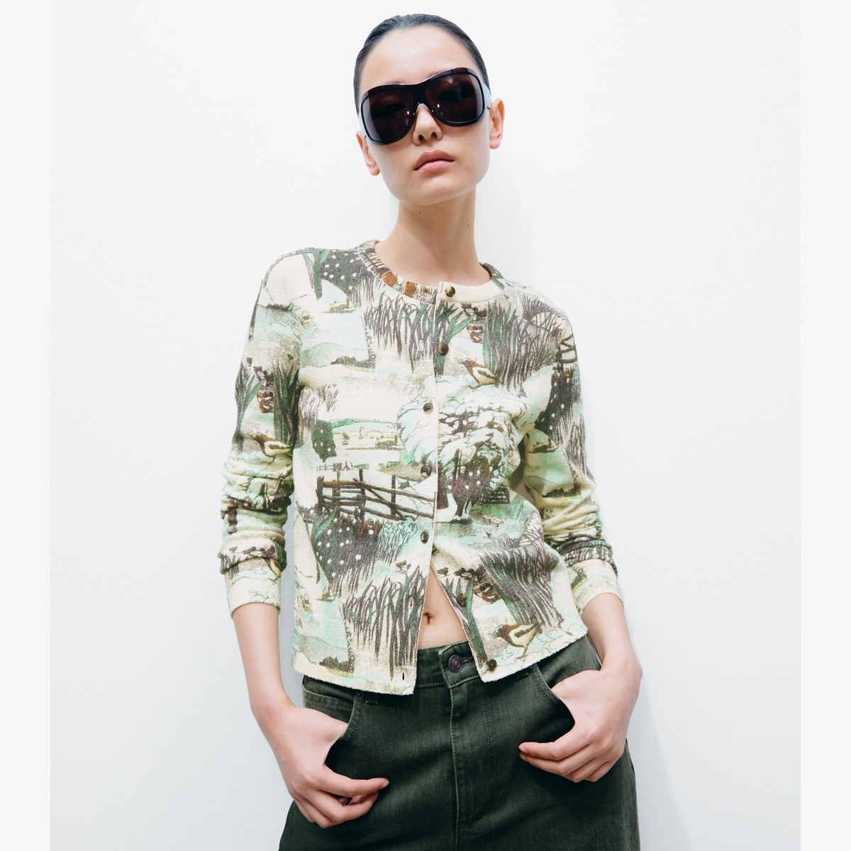 PRINTED TEXTURED COTTON CARDIGAN - thumbnail 2
