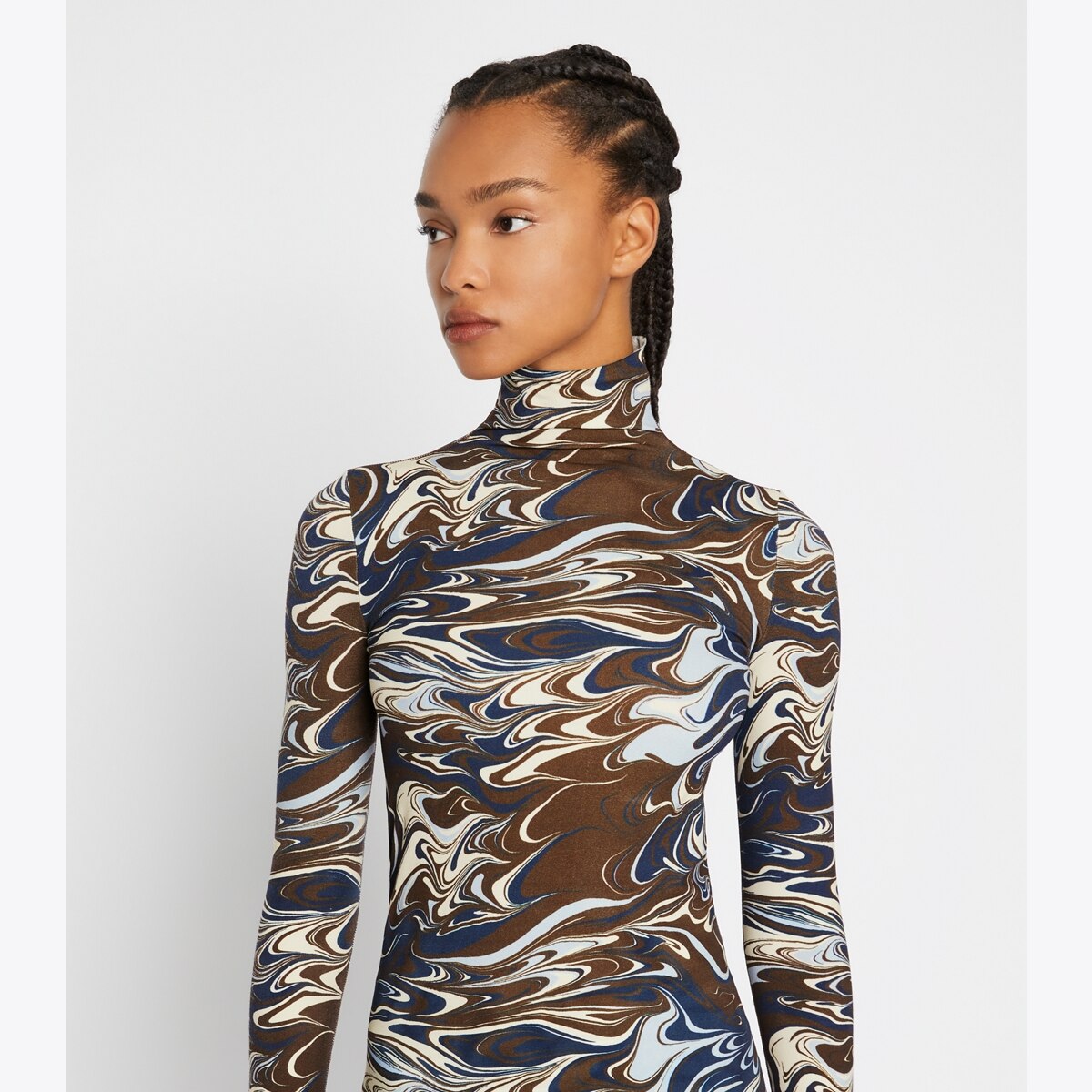 Printed Tissue-Seamless Mockneck: Women's Designer Tops