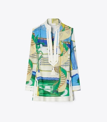 Tory Burch designer coverups Printed Tory Tunic in The Pool Blue front