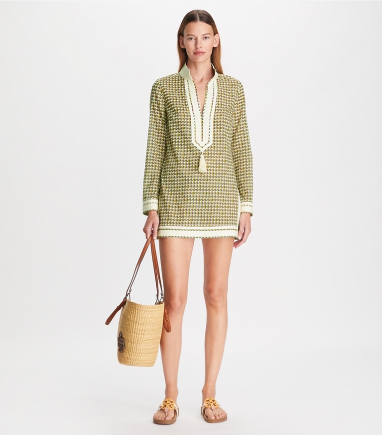 Tory Burch designer coverups Printed Tory Tunic in French Cream Basketweave front
