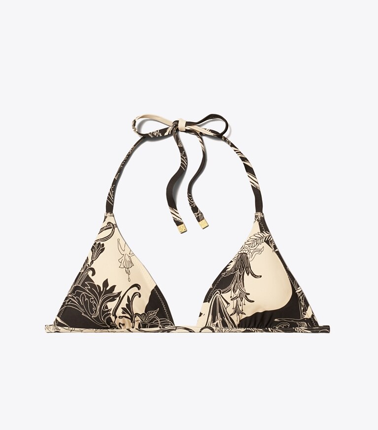 Tory Burch designer two pieces Printed Triangle Bikini Top in FRENCH CREAM MUSE front