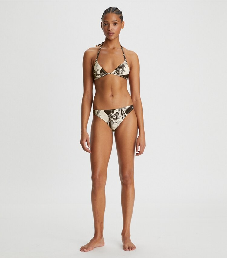 Tory Burch designer two pieces Printed Triangle Bikini Top in FRENCH CREAM MUSE on model front