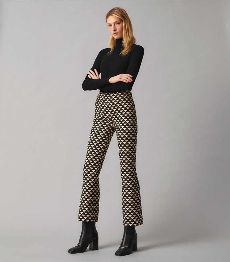 Tory Burch designer bottoms Printed Twill Crepe Pant in TRIANGLE GEO on model front