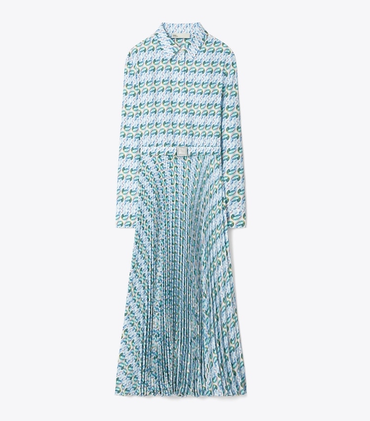 Tory Burch designer dresses Printed Twill Dress in Blue Glass Swan Allover front