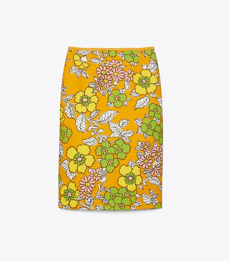 Tory Burch designer bottoms Printed Twill Pencil Skirt in RUST WALLPAPER FLORAL front