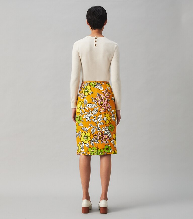 Tory Burch designer bottoms Printed Twill Pencil Skirt in RUST WALLPAPER FLORAL front
