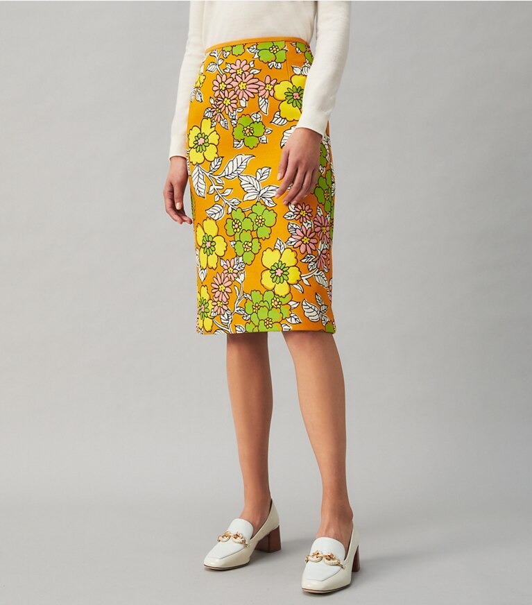 Tory Burch designer bottoms Printed Twill Pencil Skirt in RUST WALLPAPER FLORAL front
