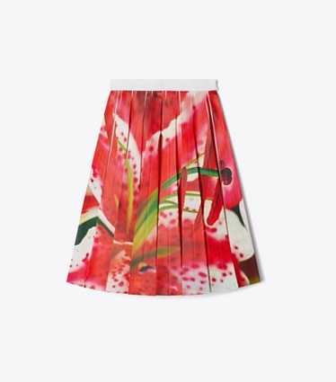 Tory Burch designer ボトムス プリント ツイル スカート in Pink Lily front