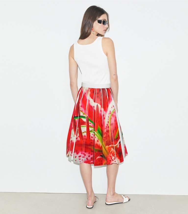 Tory Burch designer bottoms Printed Twill Skirt in Pink Lily front