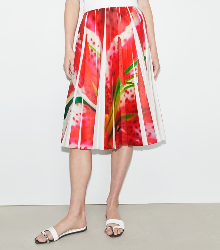 Tory Burch designer bottoms Printed Twill Skirt in Pink Lily front