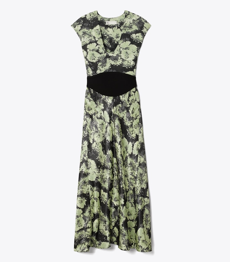Tory Burch designer dresses Printed U-Neck Viscose Dress in Green Pixel Floral front
