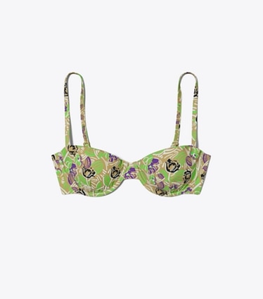 Tory Burch designer two pieces Printed Underwire Bikini Top in Green Scribble Floral front