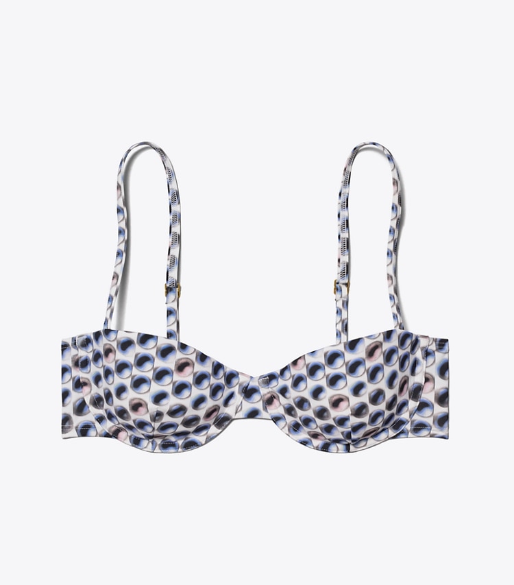 Tory Burch designer two pieces Printed Underwire Bikini Top in Blue Candy Dots front