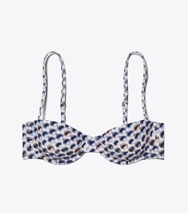 Tory Burch designer two pieces Printed Underwire Bikini Top in Blue Candy Dots front