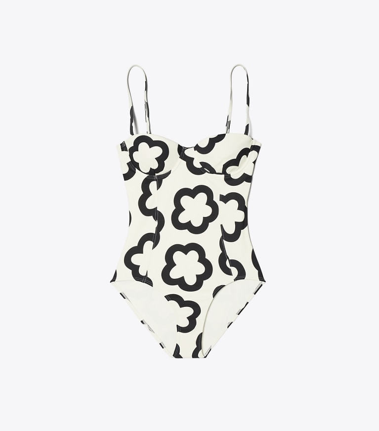 Tory Burch designer one pieces Printed Underwire Swimsuit in THE FLOWER FRENCH CREAM front