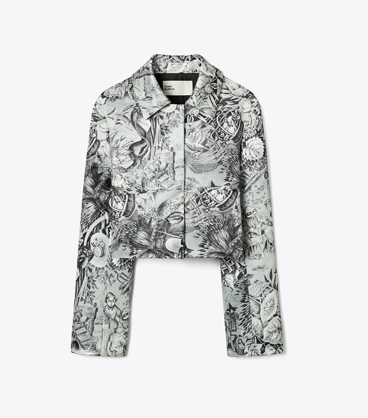 Tory Burch designer jackets Printed Viscose Blazer in Grey Alien front
