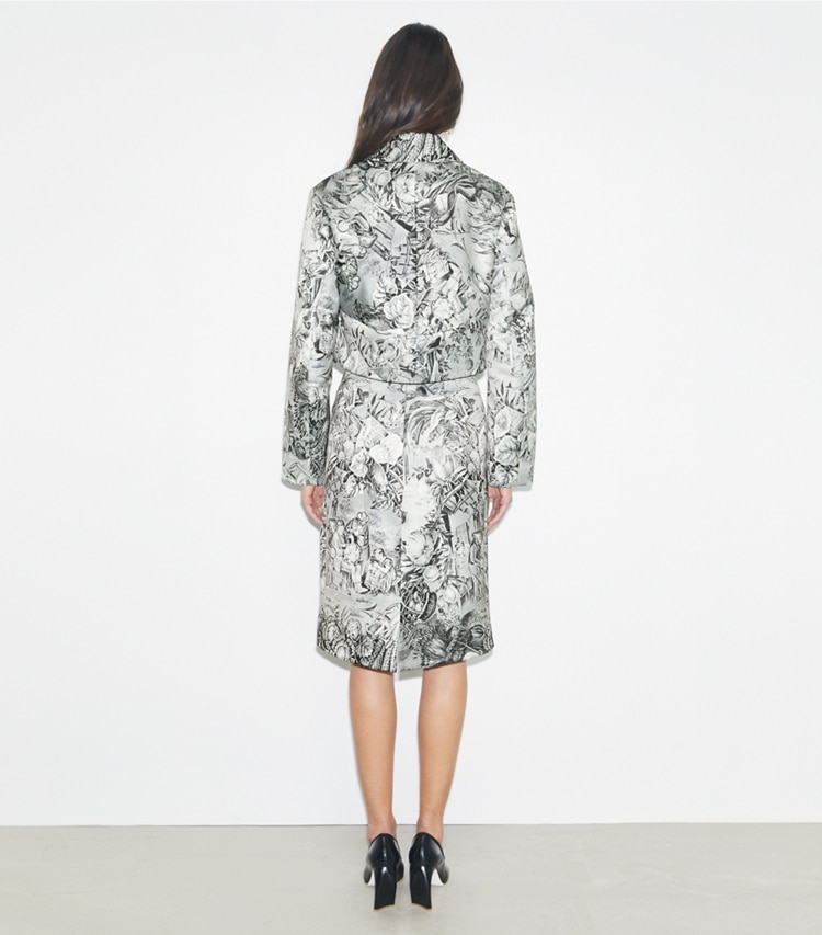 Tory Burch designer jackets Printed Viscose Blazer in Grey Alien on model back