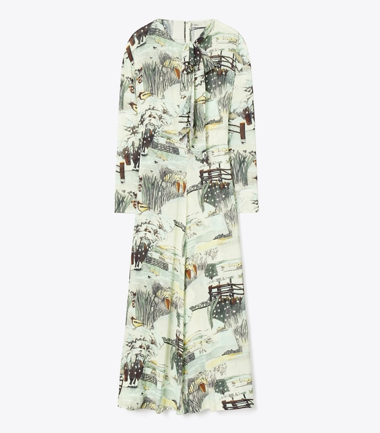 Tory Burch designer dresses Printed Viscose Bow Dress in Yellow Forest front