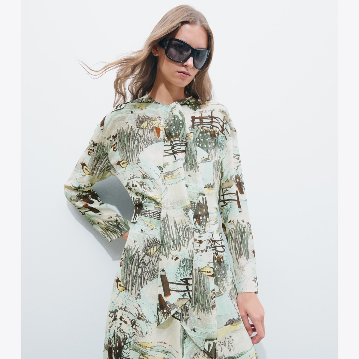 PRINTED VISCOSE BOW DRESS - thumbnail 5