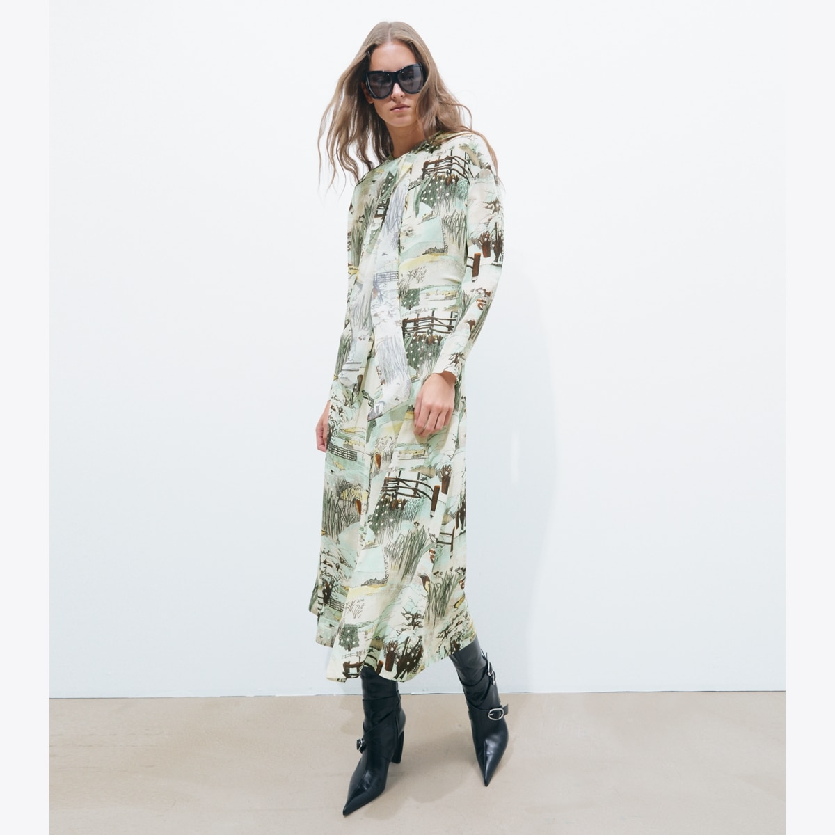 PRINTED VISCOSE BOW DRESS - thumbnail 2