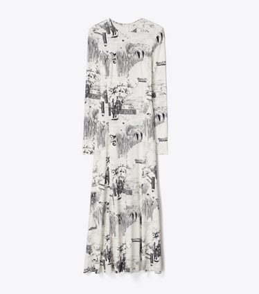 Tory Burch designer dresses Printed Viscose Jersey Dress in Ivory Forest front